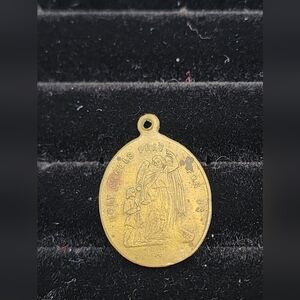 Vintage Catholic St Francis Of Assisi & Holy Angels 1" Pendant- Bronze 40s-60s
